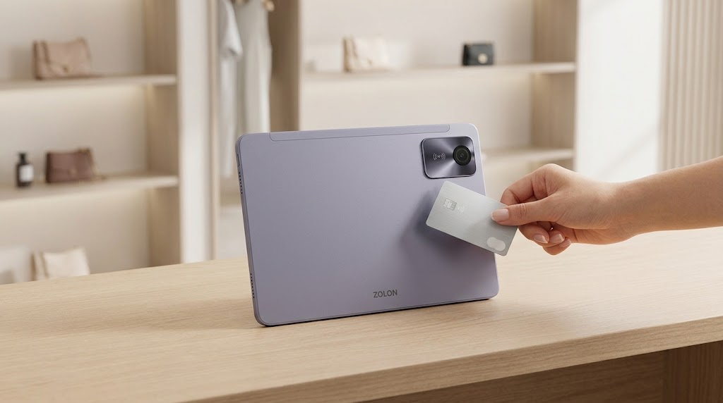 MP10 retail checkout with SoftPOS NFC tap-to-pay